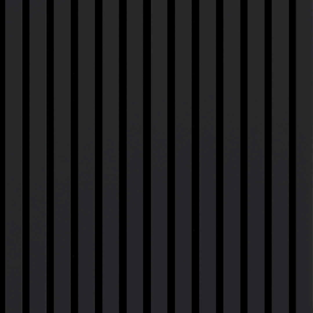 Black acoustic wood slat wall panel finish 278x60cm wholesale swatch